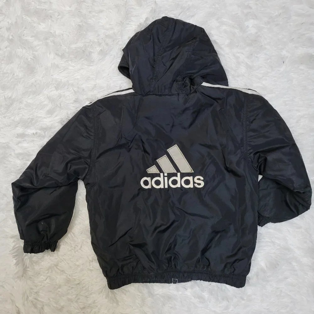 Adidas Black Hooded Quilted 3 Stripe Puffer Jacket Boys - Small (Size 4)
